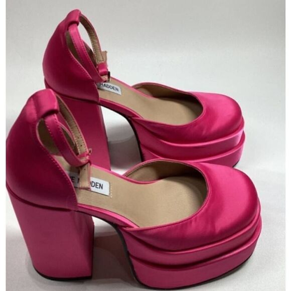 Steve Madden Charlize Satin double platgorm pumps in hot Pink - Picture 6 of 14